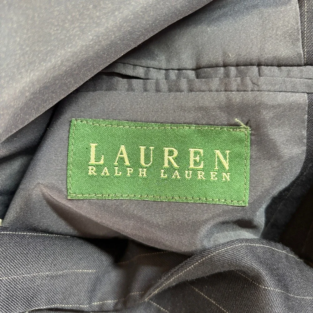 Lauren Ralph Lauren Mens 44R Navy Blue Pinstripe 100% Wool 3-Button Suit 38X30